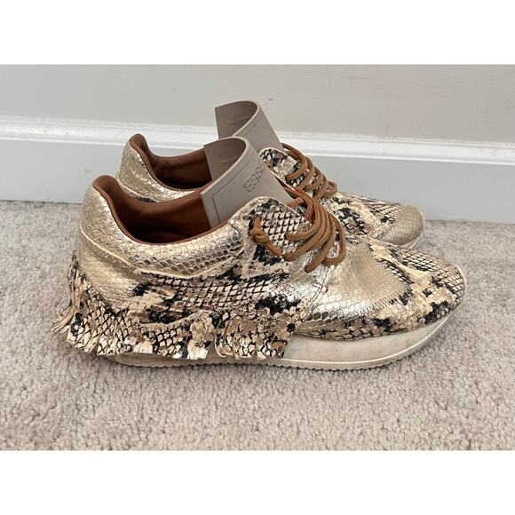 ESSEutESSEMetallic Python Print Lamb Leather Fringe Running Sneaker Gold 39 - Picture 5 of 10